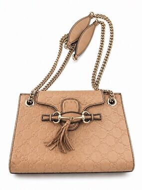 GUCCI • Emily Guccissima •Nude Beige Leather Chain Shoulder Bag • pre owned